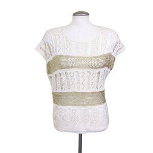 Vintage Sweater Vest Open Knit Womens Med Metallic Panels Distressed Avant Garde